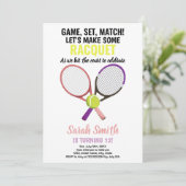 Editable Girls Sports Party Card mit Racket Einladung (Stehend Vorderseite)