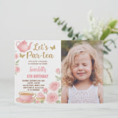 Editable Girl's Tea Party Einladung mit Foto (Stehend Vorderseite)