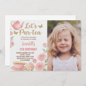 Editable Girl's Tea Party Einladung mit Foto (Vorne/Hinten)