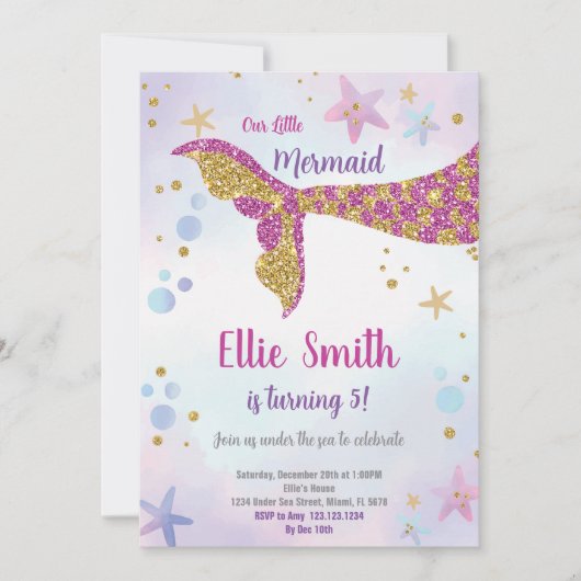 Editable Girls Under the Sea Party Card mit Spark Einladung (Vorderseite)