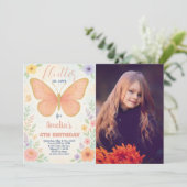 Editable Glitzer Butterfly Geburtstag Einladung (Stehend Vorderseite)