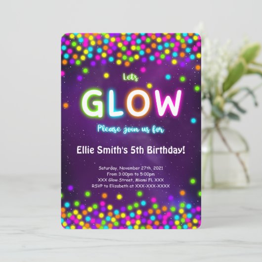 Editable Glow Birthday Einladung (Stehend Vorderseite)