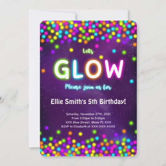 Editable Glow Birthday Einladung (Vorderseite)