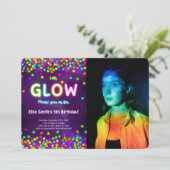 Editable Glow Birthday Foto Einladung (Stehend Vorderseite)