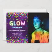 Editable Glow Birthday Foto Einladung (Vorderseite)
