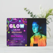 Editable Glow Birthday Foto Einladung (Stehend Vorderseite)