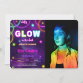 Editable Glow Birthday Foto Einladung (Vorderseite)
