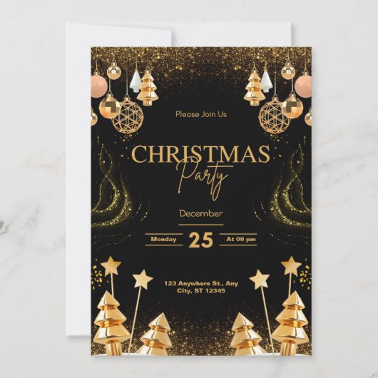 Editable Gold Christmas Party Holiday Einladung (Vorderseite)