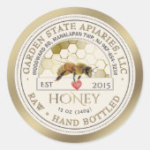 Editable Gold Honey Label Honeycomb Bee Heart Runder Aufkleber (Vorderseite)