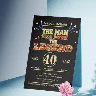 Editable Gold "Man, Myth, Legend, Birthday Invitat Einladung