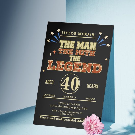 Editable Gold "Man, Myth, Legend, Birthday Invitat Einladung