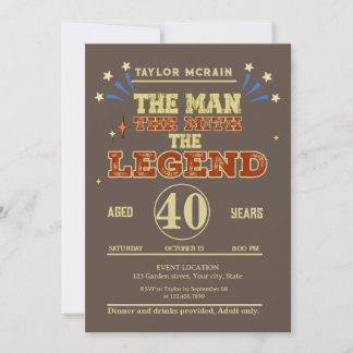 Editable Gold "Man, Myth, Legend, Birthday Invitat Einladung