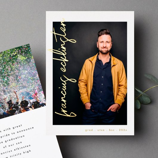 Editable Gold Names Foto University Abschluss Folieneinladung
