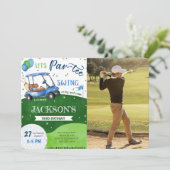 Editable Golf Birthday Foto Einladung (Stehend Vorderseite)