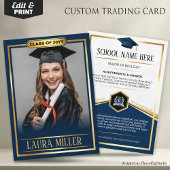 Editable Graduate Trading Card Elegantes blaues Go Telefonnummerkarte