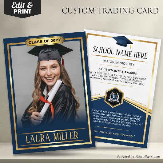Editable Graduate Trading Card Elegantes blaues Go Telefonnummerkarte