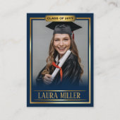Editable Graduate Trading Card Elegantes blaues Go Telefonnummerkarte (Vorderseite)