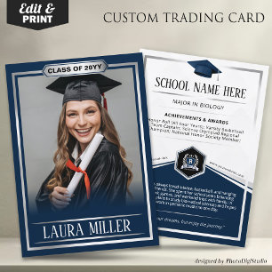 Editable Graduate Trading Card Elegantes blaues Si Telefonnummerkarte