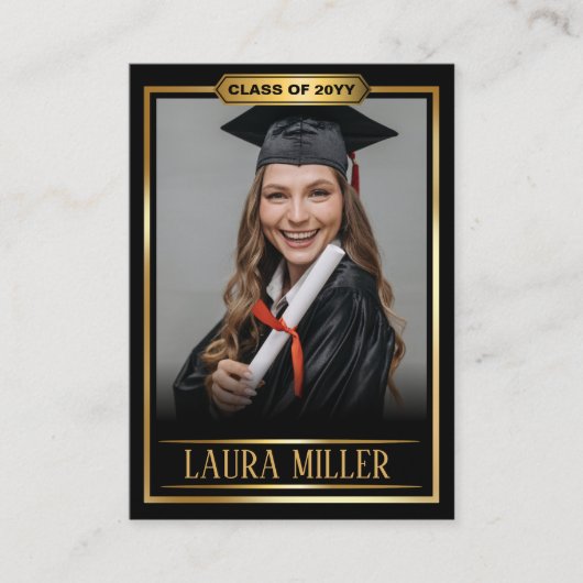 Editable Graduate Trading Card Elegantes Schwarzes Telefonnummerkarte (Vorderseite)