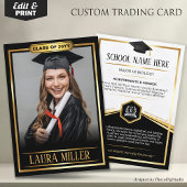 Editable Graduate Trading Card Elegantes Schwarzes Telefonnummerkarte