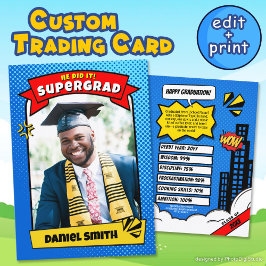 Editable Graduate Trading Card, Super Grad Comic Telefonnummerkarte
