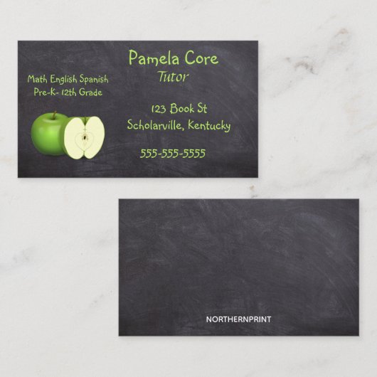 Editable Green Apples Educator Visitenkarte (Vorne/Hinten)