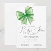 Editable Green Bow Coquette Einladung (Vorne/Hinten)
