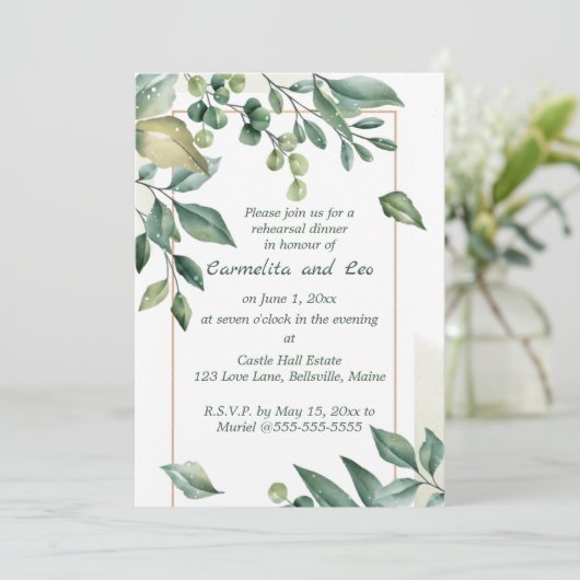 Editable Green Branches Probe Dinner Einladung (Stehend Vorderseite)