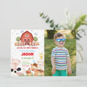 Editable Green Farm Birthday Party Foto Einladung (Stehend Vorderseite)