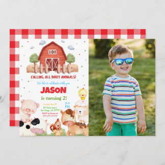 Editable Green Farm Birthday Party Foto Einladung