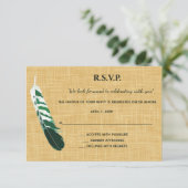Editable Green Fether on Linen RSVP Karte (Stehend Vorderseite)