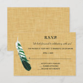 Editable Green Fether on Linen RSVP Karte (Vorne/Hinten)