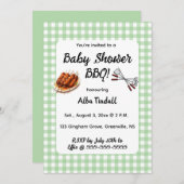 Editable Green Gingham GRILLEN Baby Shower Einladung (Vorne/Hinten)