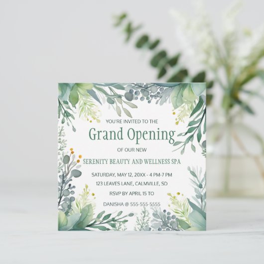 Editable Green Grand Opening Einladung (Stehend Vorderseite)