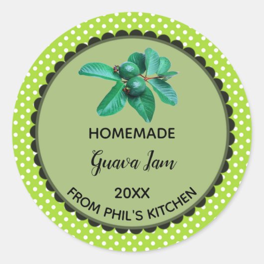 Editable Green Polka Dot Guava Label Stickers (Vorderseite)
