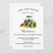 Editable Green Tractor Birthday Einladung (Vorne/Hinten)