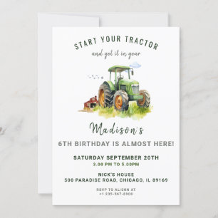 Editable Green Tractor Birthday Einladung
