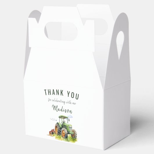 Editable Green Tractor Birthday Einladung Geschenkschachtel (Geöffnet)