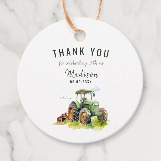 Editable Green Tractor Birthday Geschenkanhänger (Vorderseite)
