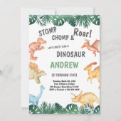 Editable Green und Brown Dinosaur Geburtstag Einladung (Vorderseite)