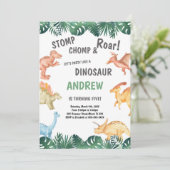 Editable Green und Brown Dinosaur Geburtstag Einladung (Stehend Vorderseite)