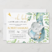 EDITABLE Greenery Elephant Baby Shower Einladung (Vorderseite)