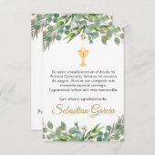 Editable Greenery First Communation in Spanisch Ni Dankeskarte (Vorne/Hinten)