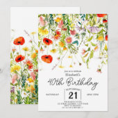 Editable Greenery Wildblumen 40. Geburtstag Einladung (Vorne/Hinten)