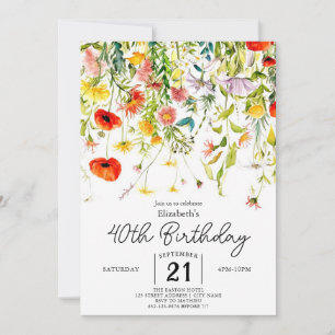 Editable Greenery Wildblumen 40. Geburtstag Einladung