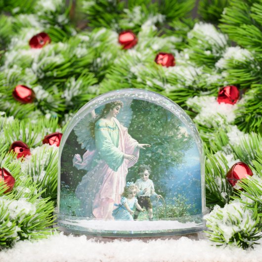 Editable Guardian Angel With Children Schneekugeln (Weihnachten)