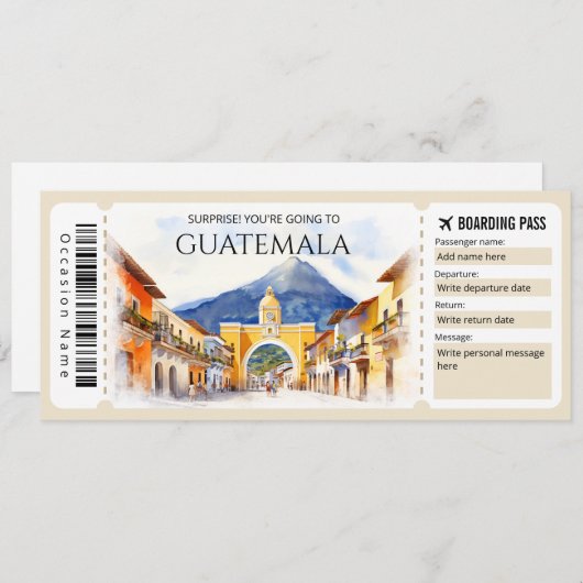 Editable Guatemala Flugzeug Boarding Pass Einladung (Vorne/Hinten)