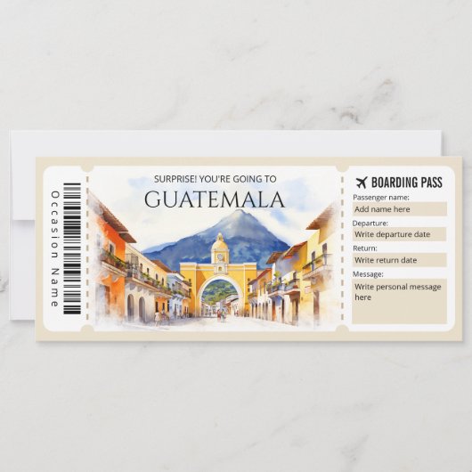 Editable Guatemala Flugzeug Boarding Pass Einladung (Vorderseite)