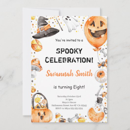 Editable Halloween Birthday Einladung (Vorderseite)