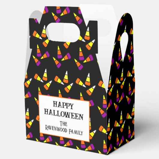 Editable Halloween Candy Corn Pattern Geschenkschachtel (Geöffnet)